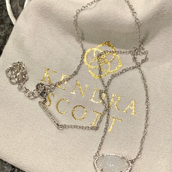 New Kendra Scott Elisa Silver Iridescent Drusy - Picture 5 of 7